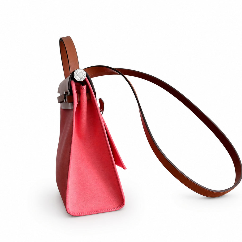 Herbag 31cm Saddle-Inspired Canvas Body with Leather Handle and Shoulder Strap — Refined Leather-Trimmed Shoulder Bag