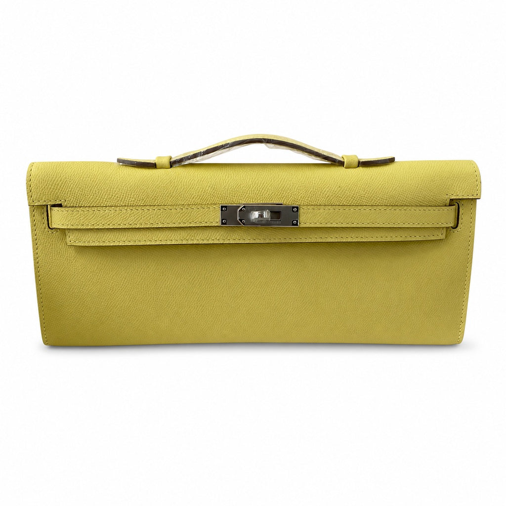 Kelly cut 31 handbag Epsom chick yellow Silver Buckle — Polished Compact Clutch