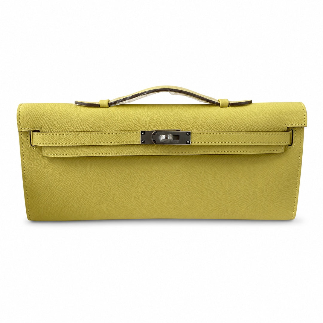 Kelly cut 31 handbag Epsom chick yellow Silver Buckle — Polished Compact Clutch