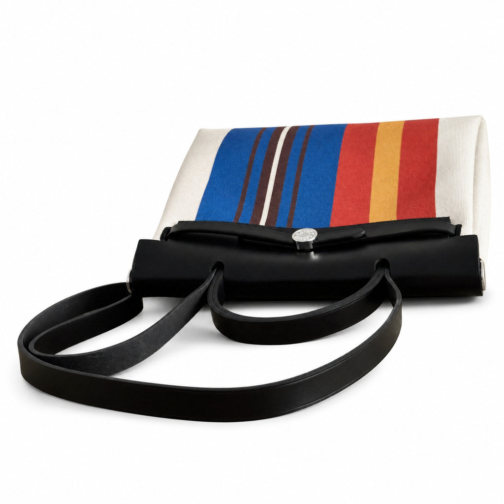 Elegant Canvas-and-Leather Bag: Herbag 31cm Saddle-Inspired Canvas Body with Leather Handle and Shoulder Strap