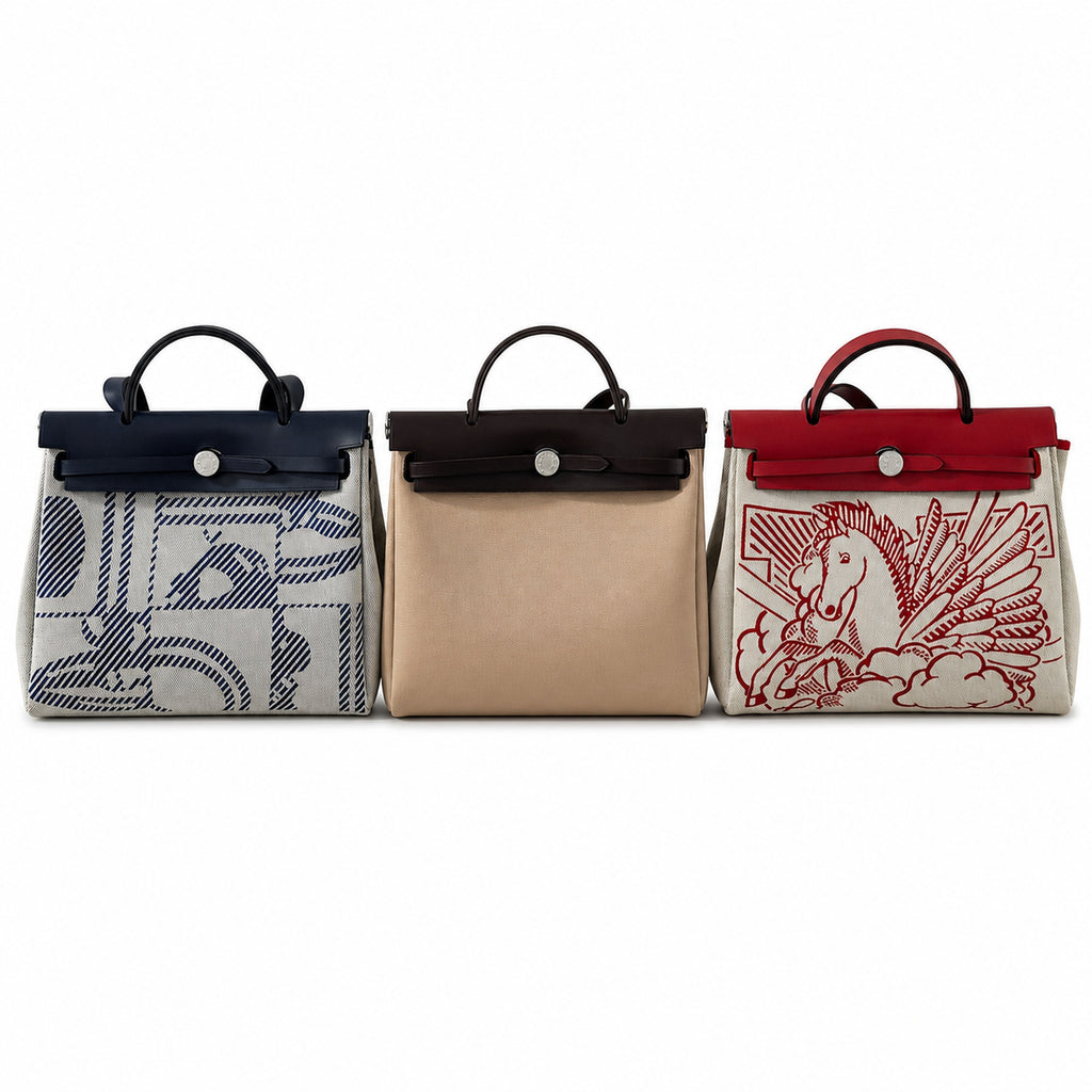 Herbag 31cm Saddle-Inspired Canvas Body with Leather Handle and Shoulder Strap — Saddle-Inspired Canvas Bag