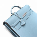 Kelly briefcase 38cm Epsom Leather 75 Bleu Jean denim blue top handcraft — Polished Hand-Carry Briefcase