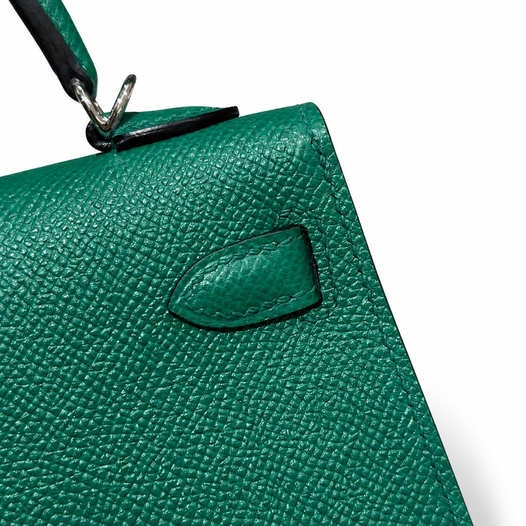 Mini Kelly II 19cm in Vert Verigo Epsom Leather with Silver Buckle — Distinctive Petite Bag