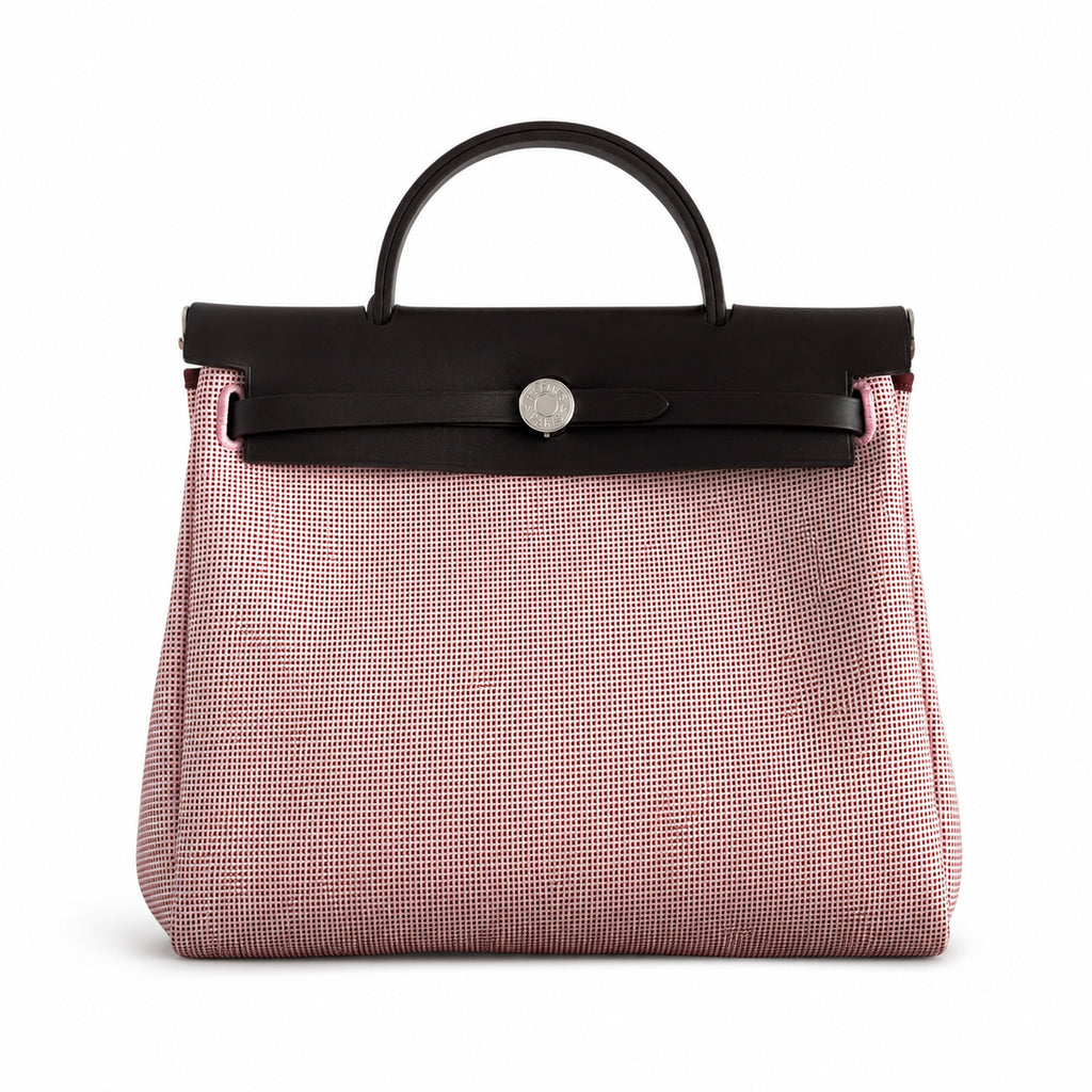 Elegant Canvas-and-Leather Hand-Carry Bag: Herbag 31cm Saddle-Inspired Canvas Body with Leather Handle and Shoulder Strap