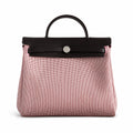 Elegant Canvas-and-Leather Hand-Carry Bag: Herbag 31cm Saddle-Inspired Canvas Body with Leather Handle and Shoulder Strap