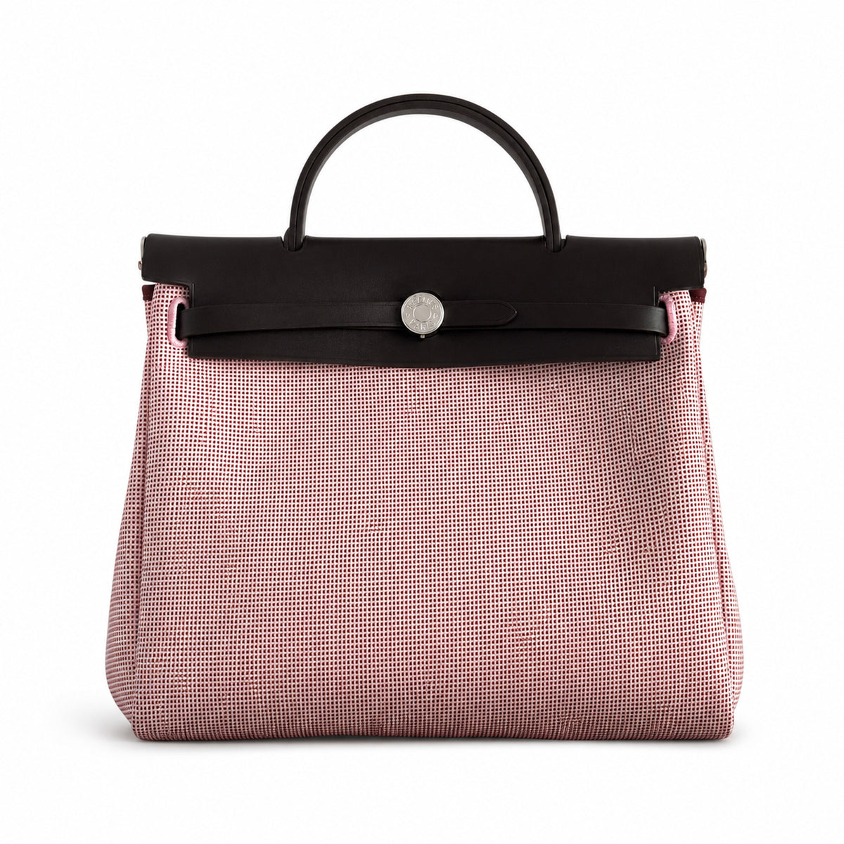 Elegant Canvas-and-Leather Hand-Carry Bag: Herbag 31cm Saddle-Inspired Canvas Body with Leather Handle and Shoulder Strap