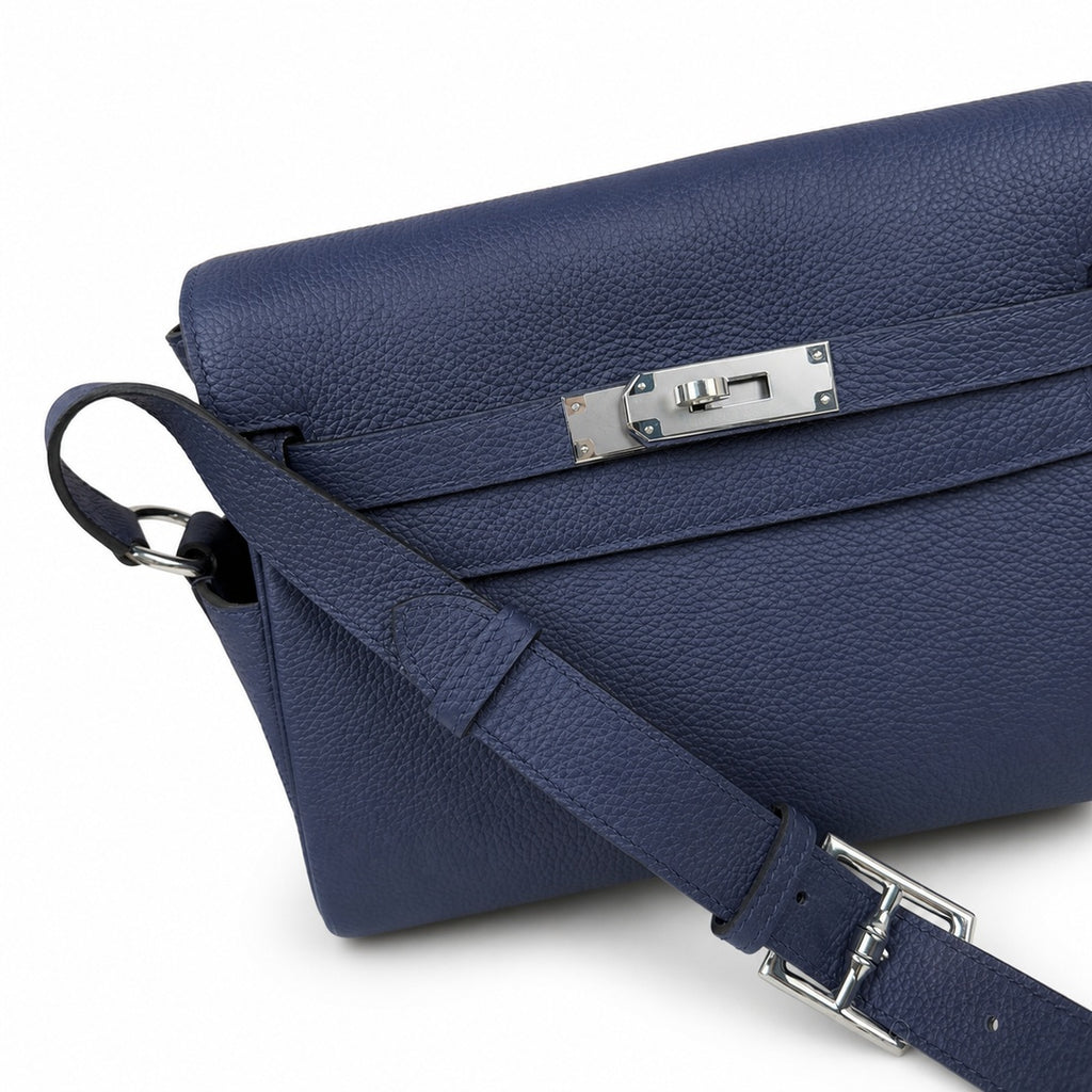 Kelly Messenger messenger bag for men and women, sapphire blue Silver Buckle, imported leather, all-steel hand-waxed thread, the best value for — Structured Top-Handle Handbag