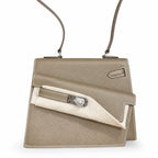 Kelly double-sided Desordre Epsom original palm print leather ck18 Elephant Gray Etoupe Silver Buckle PHW top hand sewing — Elegant Structured Carry Style