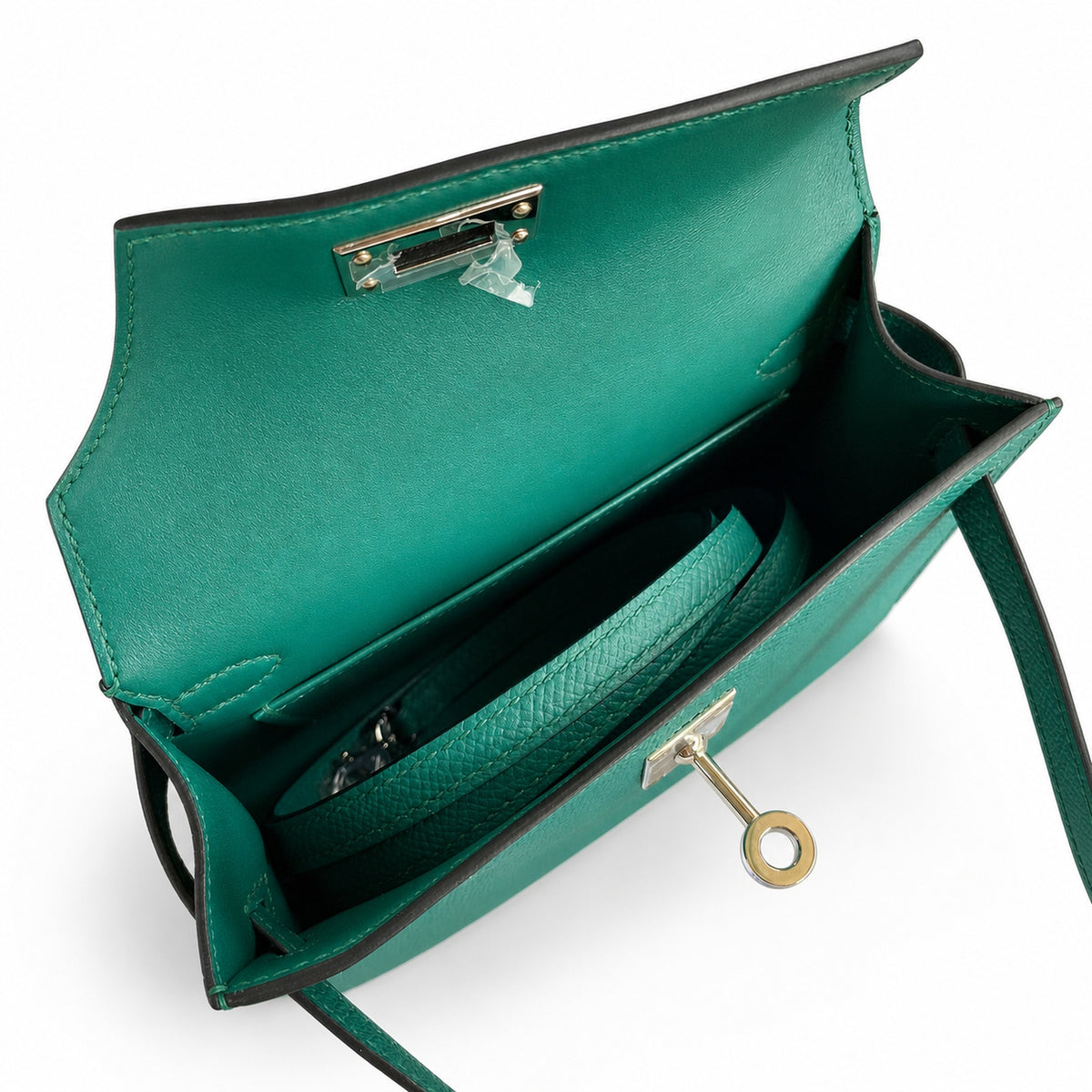 handmade Mini Kelly II 19cm imported Epsom Leather malachite green Silver Buckle — Compact Top-Handle Bag