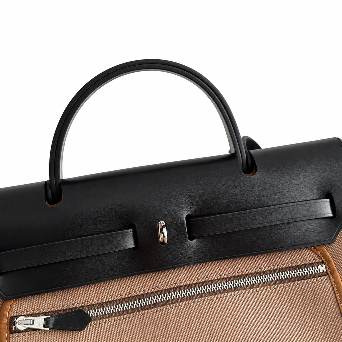 Refined Canvas Body with Leather Details: Herbag 31cm Saddle-Inspired Canvas Body with Leather Handle and Shoulder Strap