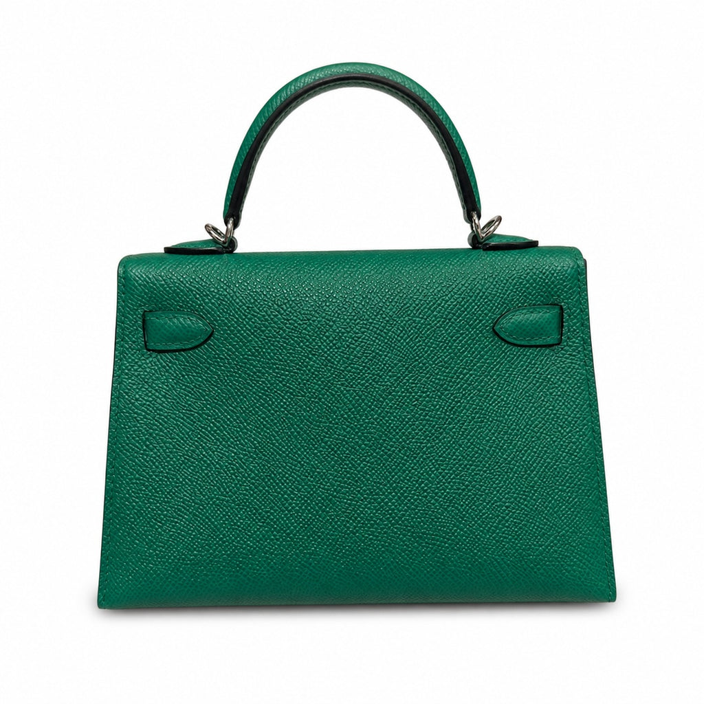 Mini Kelly II 19cm in Vert Verigo Epsom Leather with Silver Buckle — Distinctive Petite Bag