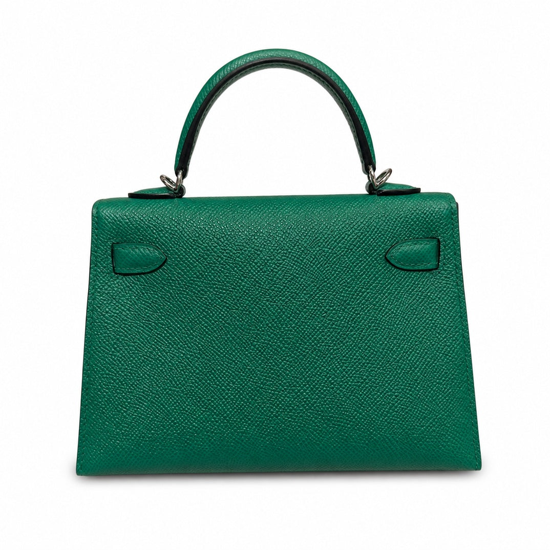 Mini Kelly II 19cm in Vert Verigo Epsom Leather with Silver Buckle — Distinctive Petite Bag