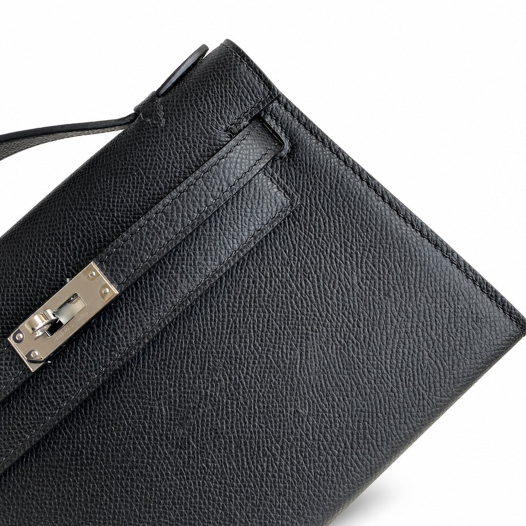 Kelly 22cm in Black Epsom Leather with Silver Buckle Handmade — Sophisticated Carry Design