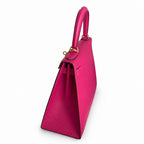 Kelly 28 L3 Rose Purple Epsom Gold Buckle, handmade with wax thread — Streamlined Top-Handle Handbag