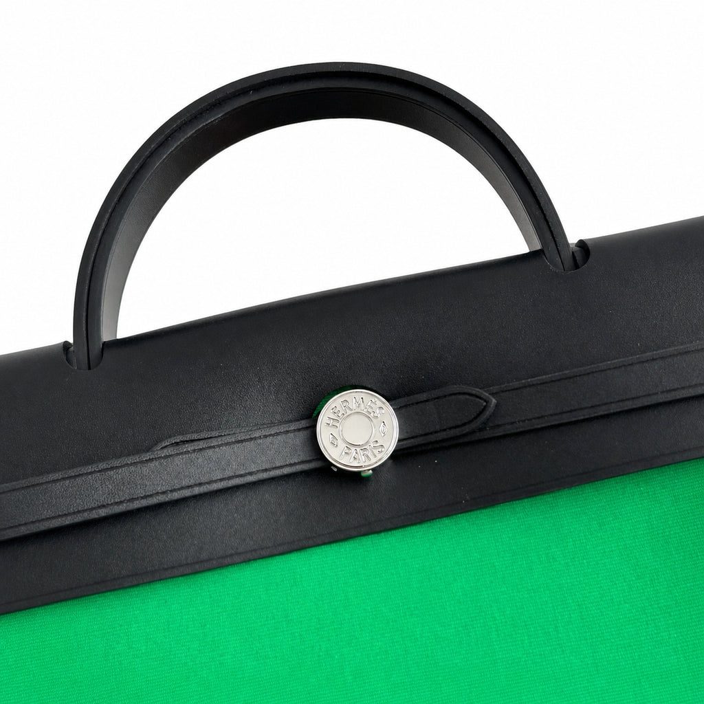 Herbag 31cm Saddle-Inspired Canvas Body with Leather Handle and Shoulder Strap — Streamlined Saddle-Inspired Handbag