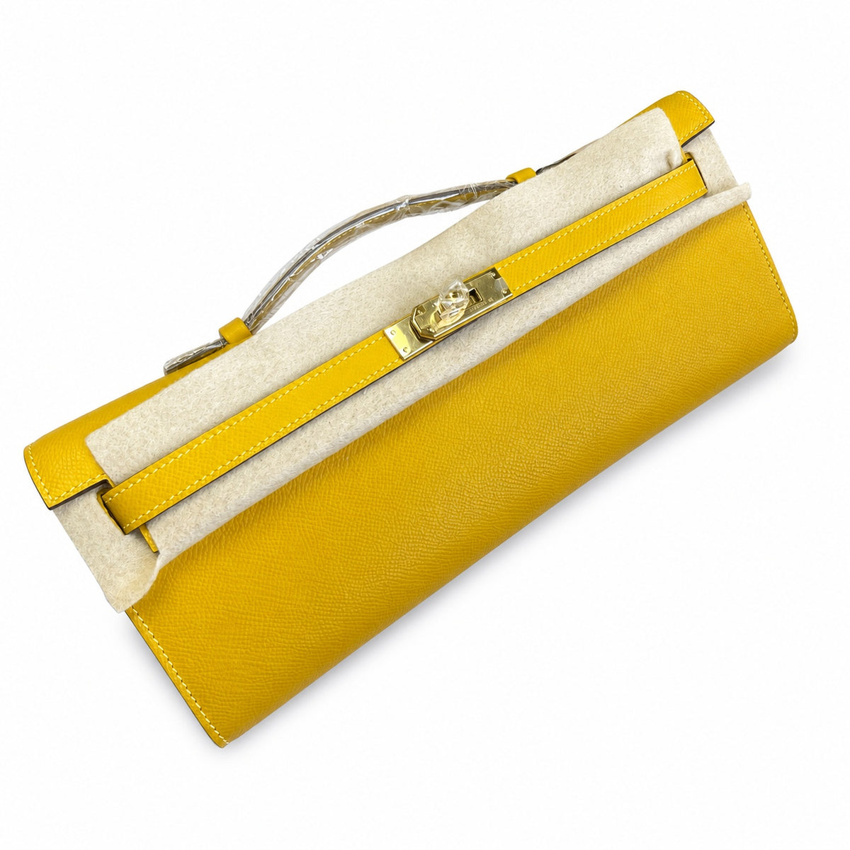 Kelly Cut 31 Clutch Epsom Leather Amber Yellow — Refined Flat Clutch