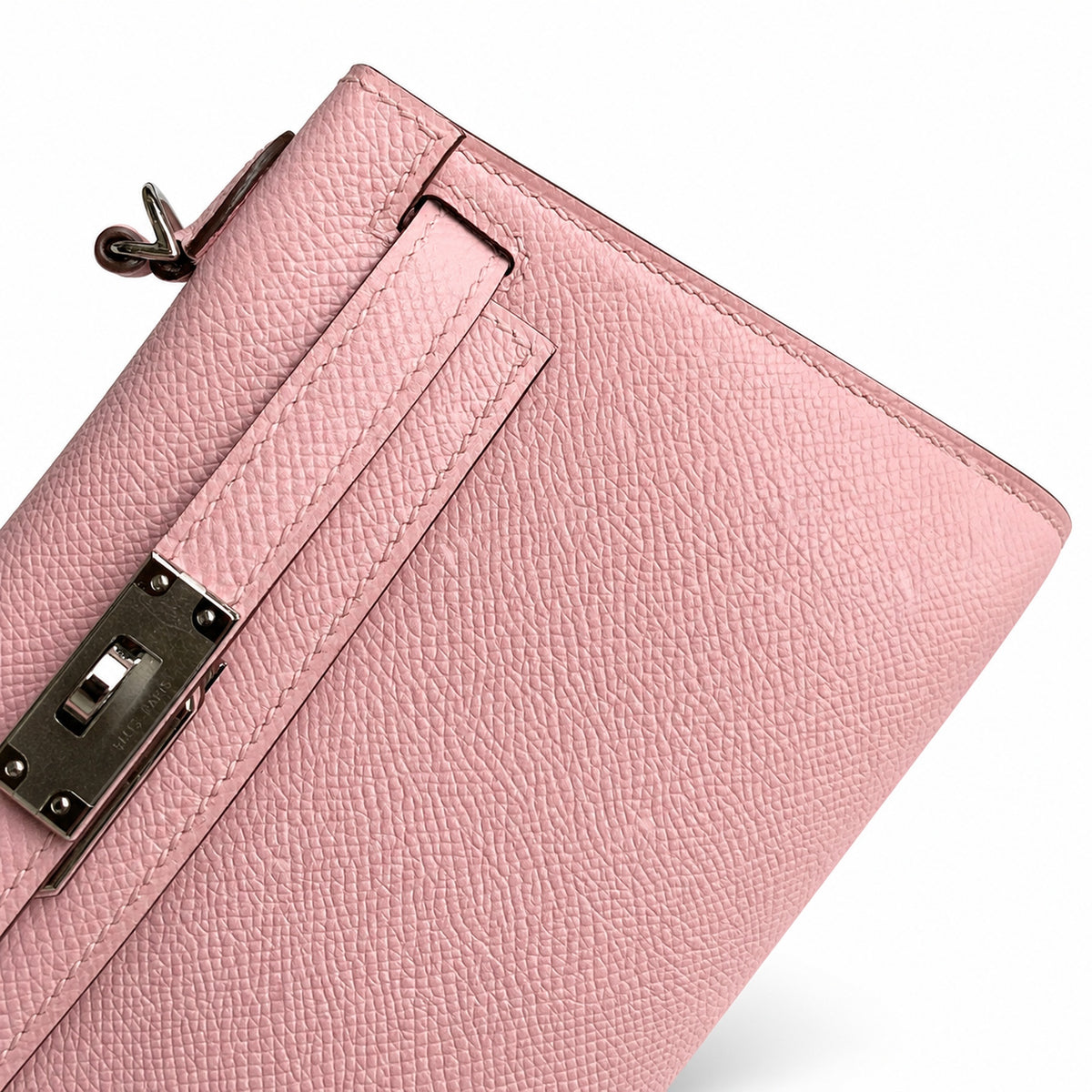 handmade Mini Kelly II 19cm imported Epsom Leather 3Q Pink Silver Buckle — Polished Compact Handbag