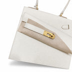 Kelly Desordre 20cm Sellier double-sided Epsom original palm print leather ck10 Milkshake White Craie Gold Buckle GHw top hand sewing — Double-Sided Structured Handbag