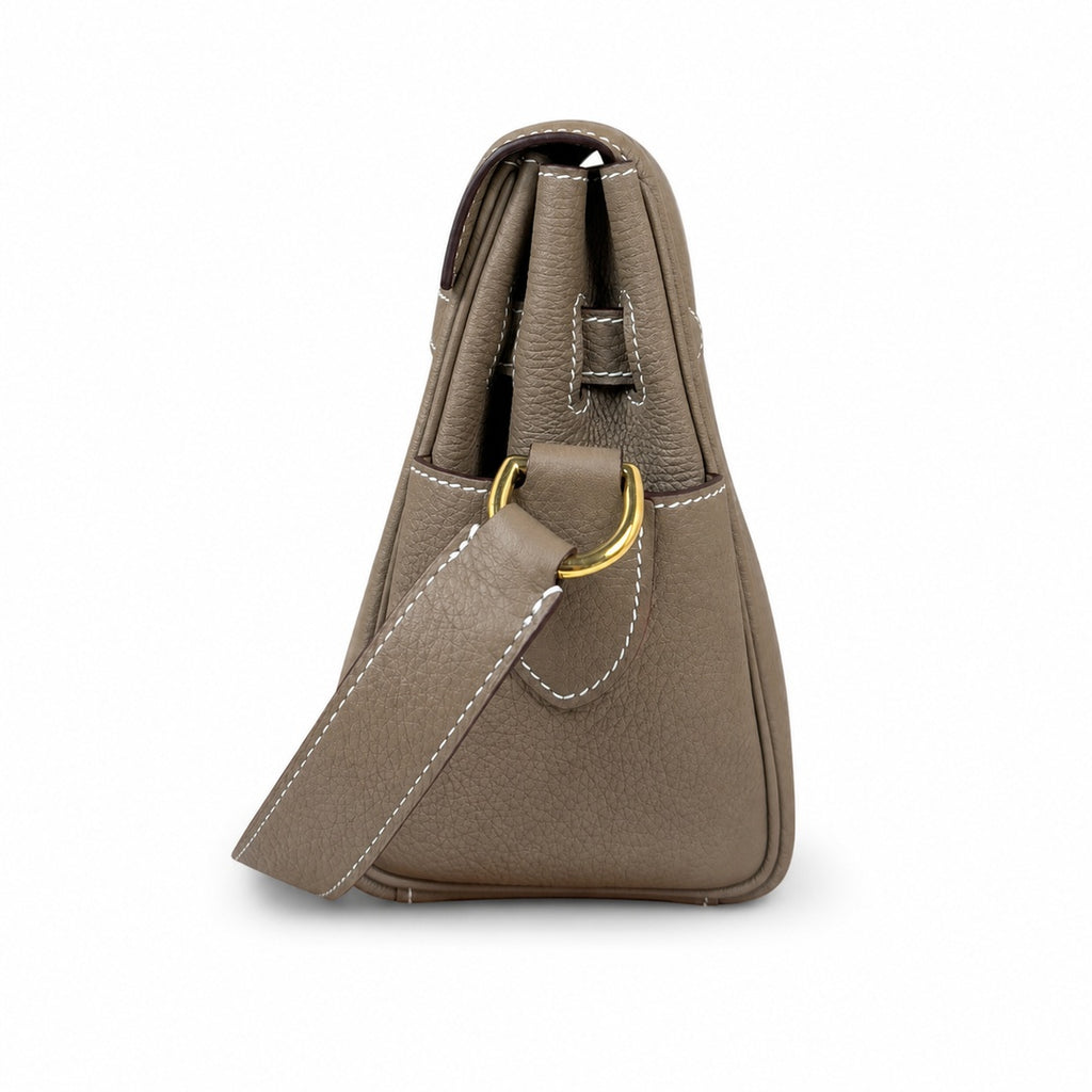 Kelly Messenger messenger bag for men and women, Elephant Gray Gold Buckle, imported leather, all-steel hand-waxed thread, the highest — Classic Hand-Carry Silhouette