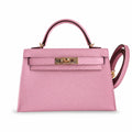 handmade Mini Kelly II 19cm imported Epsom Leather, malva purple, Rose Gold Buckle — Sophisticated Small-Scale Bag