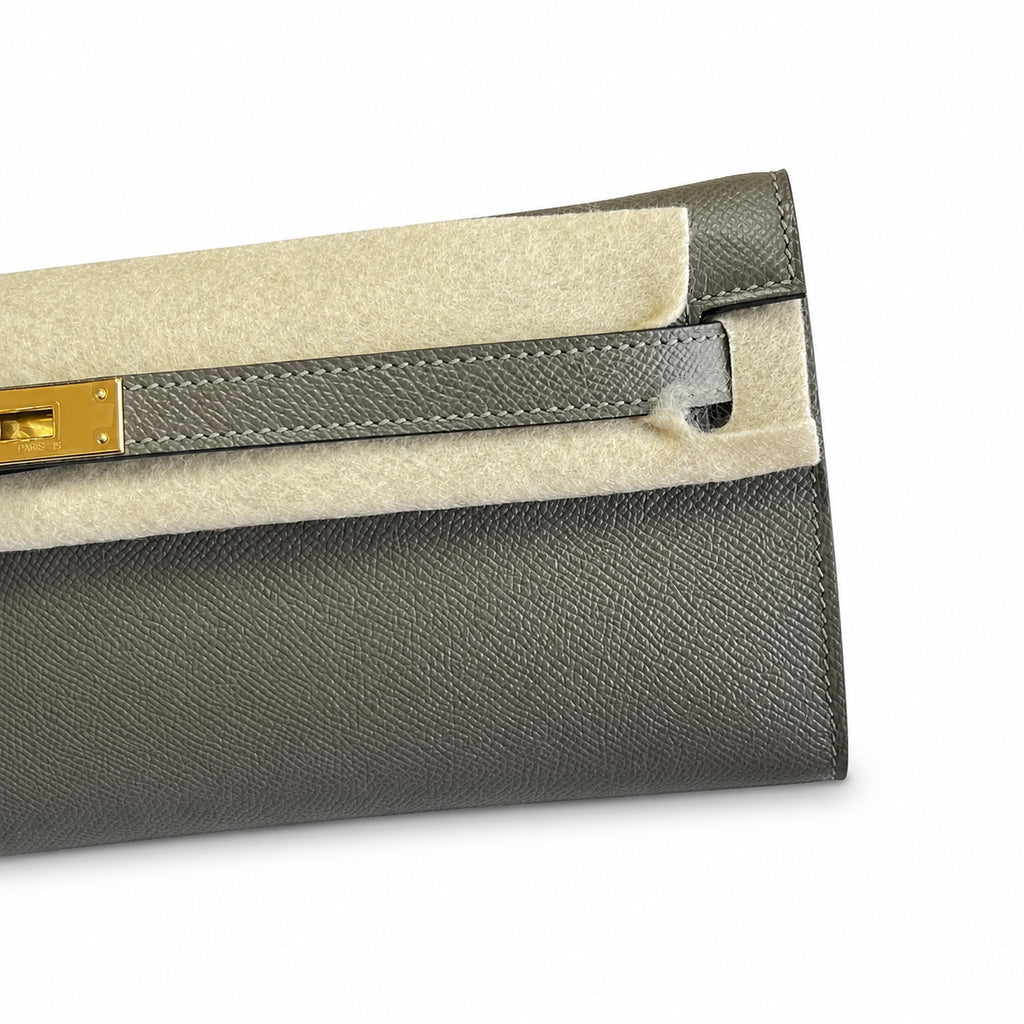 Kelly Cut 31 Clutch Epsom Leather Pewter Gray — Sophisticated Evening Clutch