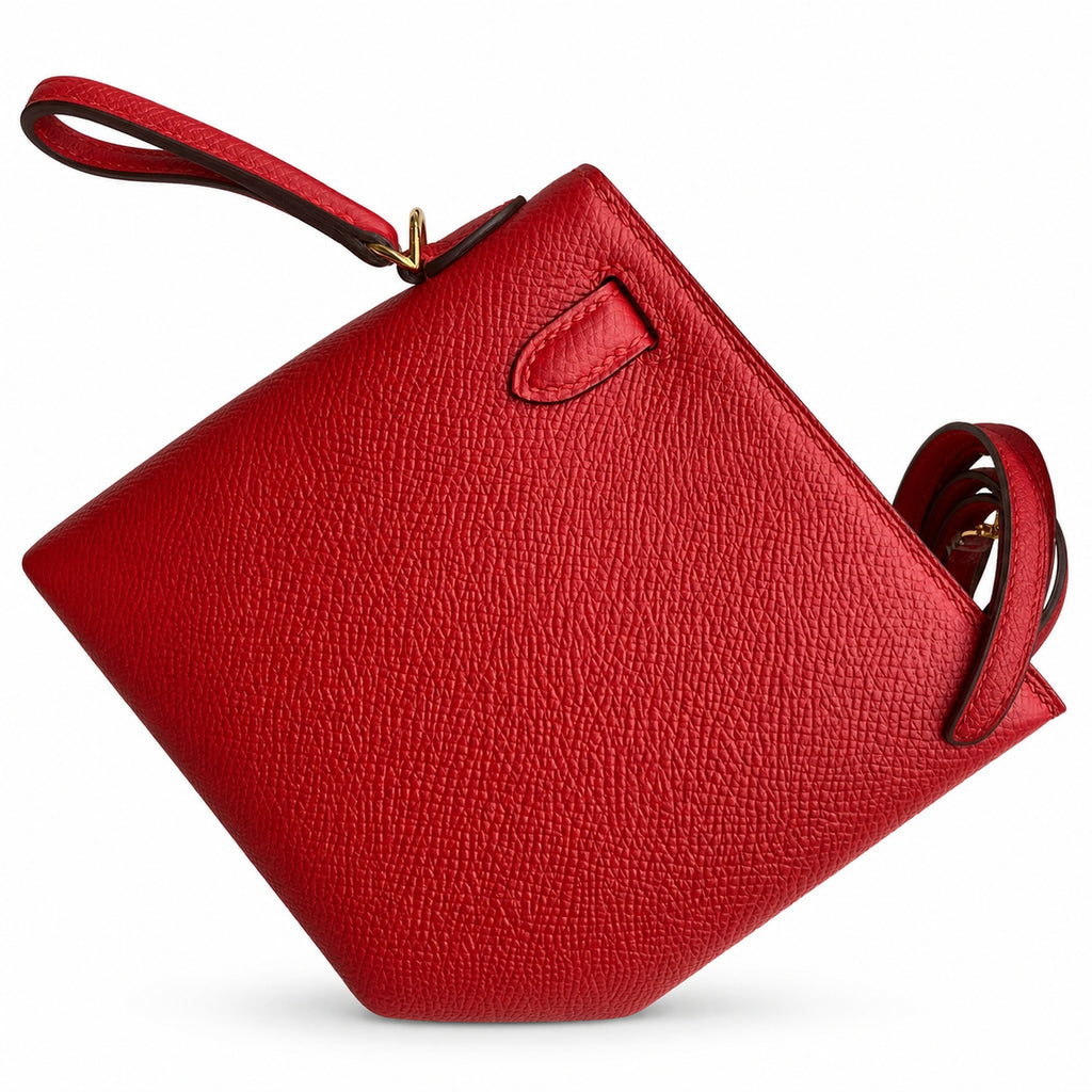 handmade Mini Kelly II 19cm imported Epsom Leather flag Red Gold Buckle — Distinctive Petite Bag