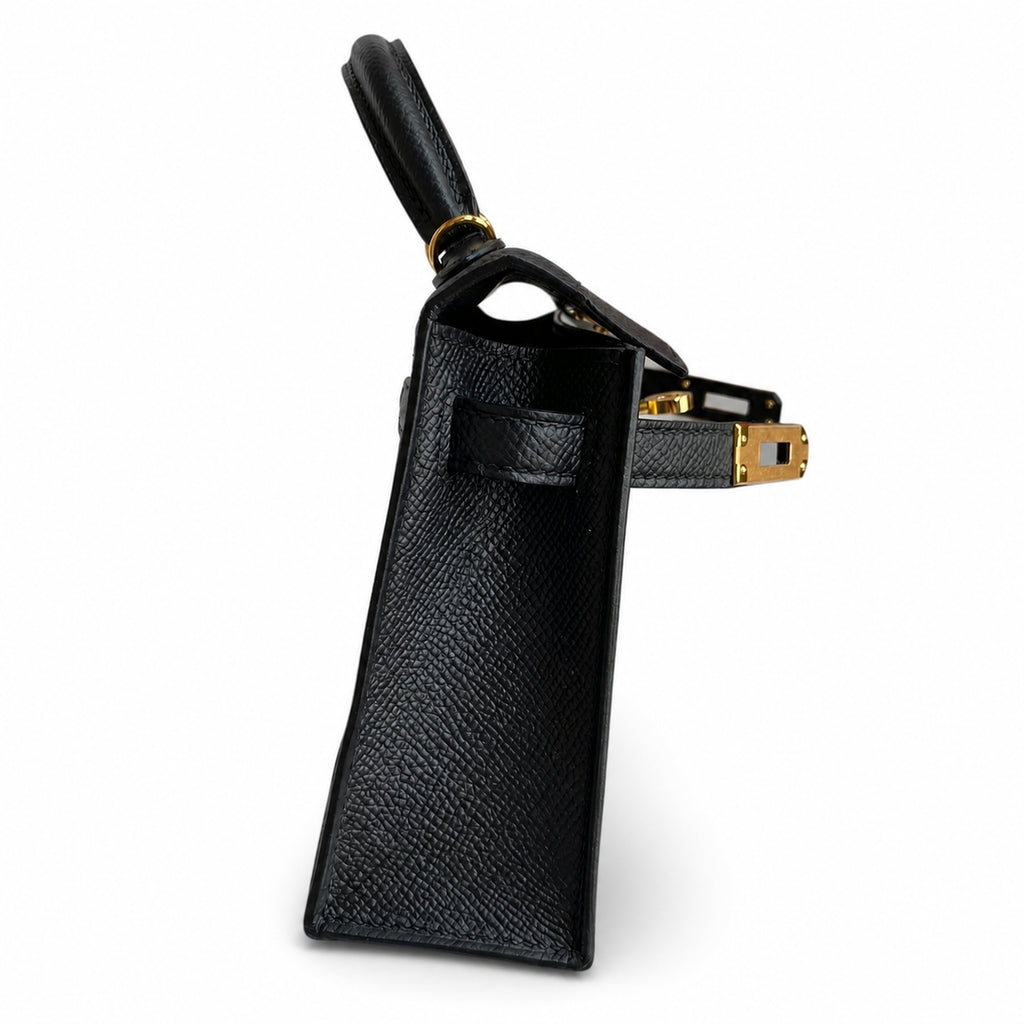 Mini Kelly II 19cm Epsom Leather Black Gold Buckle — Refined Mini Handbag