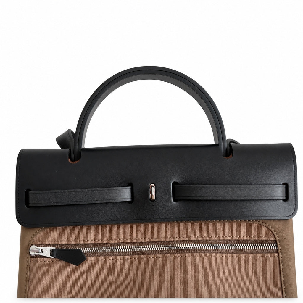 Streamlined Saddle-Inspired Handbag: Herbag 31cm Saddle-Inspired Canvas Body with Leather Handle and Shoulder Strap