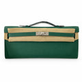 Kelly cut 31 clutch Epsom malachite green Silver Buckle — Sophisticated Evening Clutch