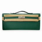 Kelly cut 31 clutch Epsom malachite green Silver Buckle — Sophisticated Evening Clutch