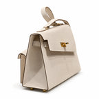 Kelly II SELLIER double-sided Kelly 20cm 10 Milkshake White Epsom Leather Gold Buckle — Elegant Structured Carry Style