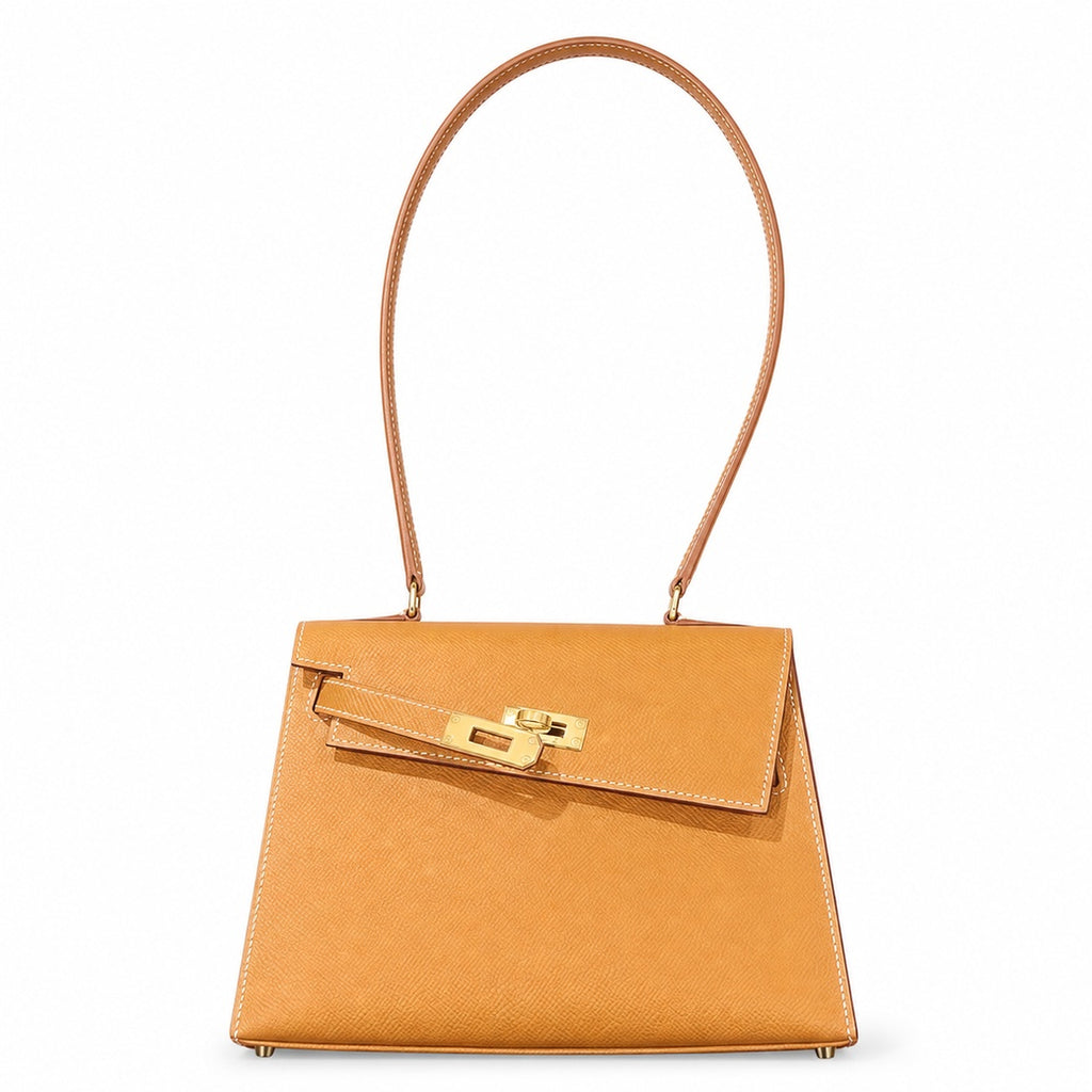 Kelly Desordre Double-Sided Epsom Leather in Elephant Gray and Gold Brown — Refined Reversible Carry Design