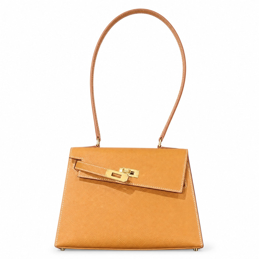Kelly Desordre Double-Sided Epsom Leather in Elephant Gray and Gold Brown — Refined Reversible Carry Design