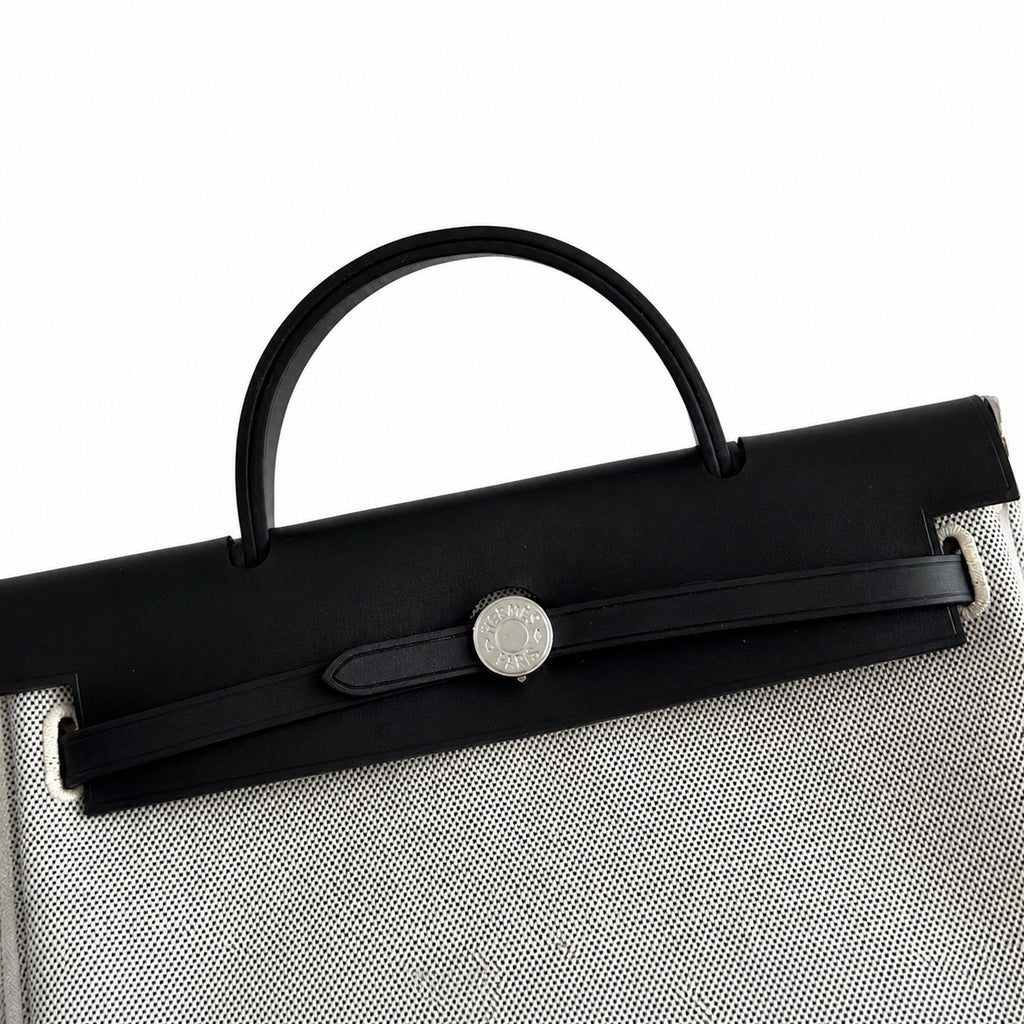 Herbag 31cm Saddle-Inspired Canvas Body with Leather Handle and Shoulder Strap — Polished Saddle-Inspired Carryall