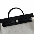 Herbag 31cm Saddle-Inspired Canvas Body with Leather Handle and Shoulder Strap — Polished Saddle-Inspired Carryall