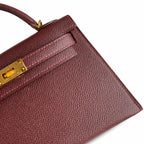 handmade Mini Kelly II 19cm imported Epsom Leather Hermès Red Gold Buckle — Elegant Compact Carry Style
