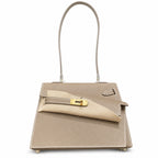 Kelly Desordre 20cm Sellier double-sided Epsom original palm print leather ck18 Elephant Gray Etoupe Gold Buckle GHw top hand sewing — Elegant Structured Carry Style
