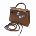 handmade Second generation Kelly 19cm imported Epsom Leather earthy yellow Gold and Silver Buckle — Sophisticated Small-Scale Bag