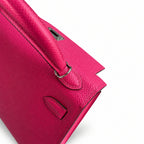 handmade Mini Kelly II 19cm imported Epsom Leather Pink Silver Buckle — Distinctive Petite Bag