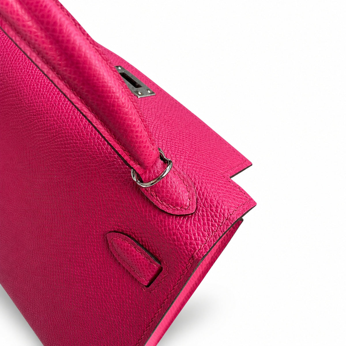 handmade Mini Kelly II 19cm imported Epsom Leather Pink Silver Buckle — Distinctive Petite Bag