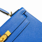 Kelly 28cm Epsom Leather 73 Bleu Saphir sapphire blue combined with 71 Bleu France French blue top handcraft — Refined Top-Handle Bag