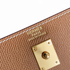 Kelly 25 Golden Brown Gold Buckle Epsom pure hand sewing wax thread — Streamlined Top-Handle Handbag