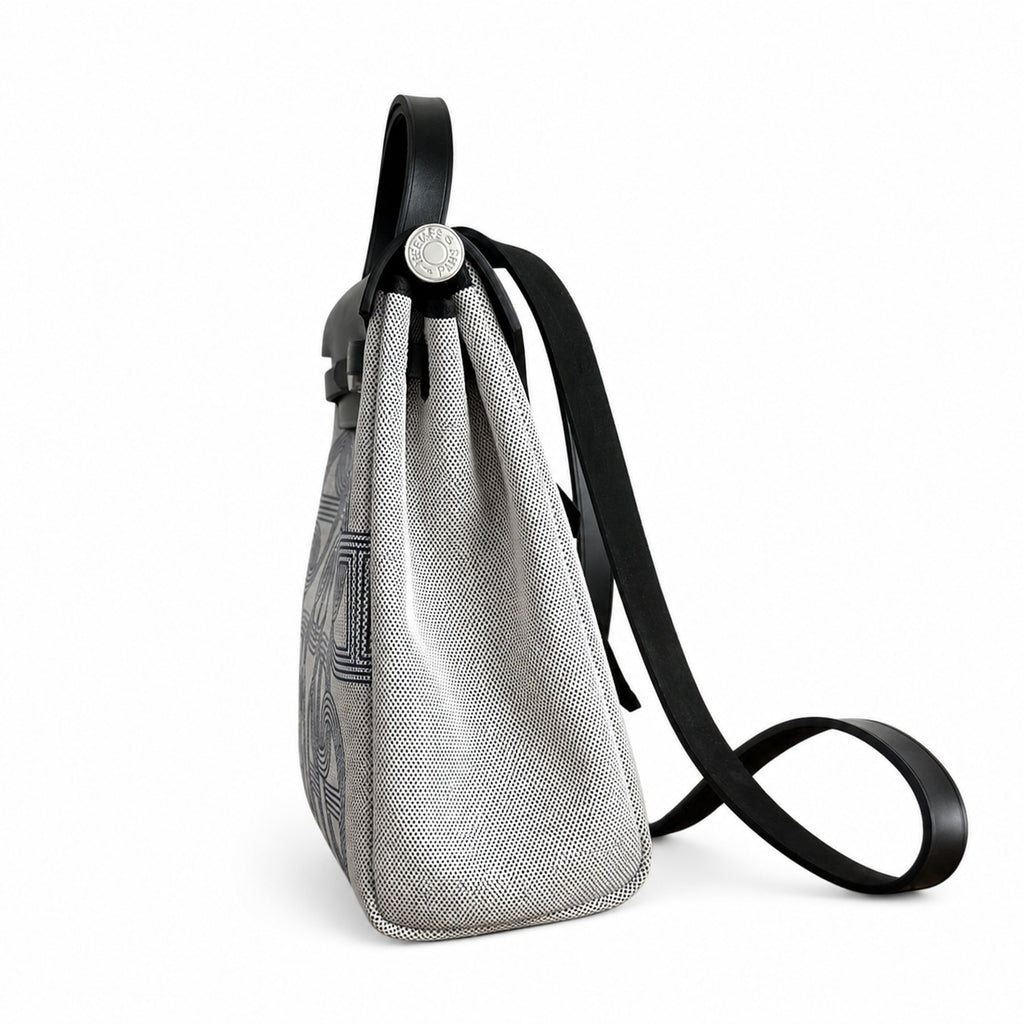 Herbag 31cm Saddle-Inspired Canvas Body with Leather Handle and Shoulder Strap — Versatile Leather-Trimmed Canvas Bag