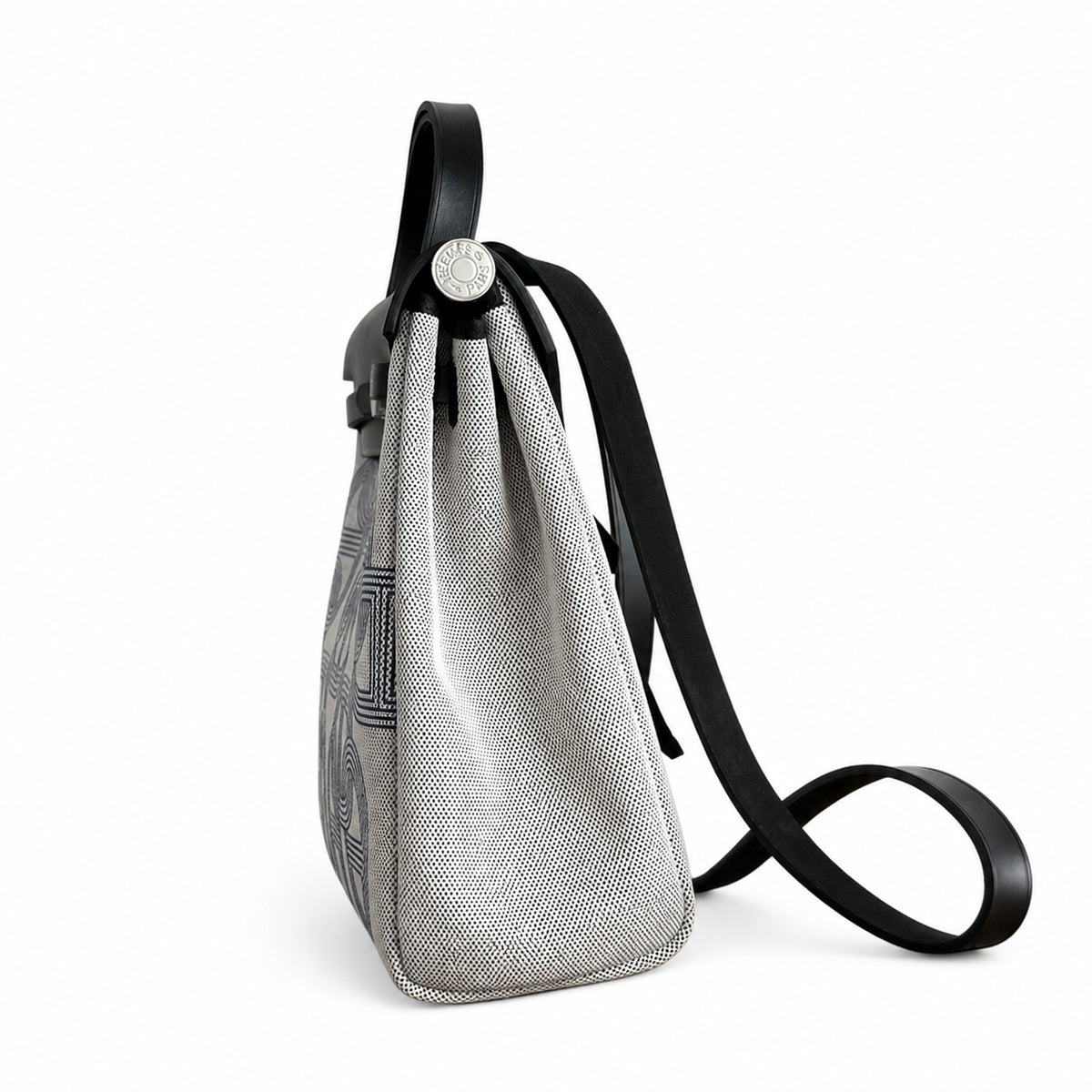 Herbag 31cm Saddle-Inspired Canvas Body with Leather Handle and Shoulder Strap — Versatile Leather-Trimmed Canvas Bag