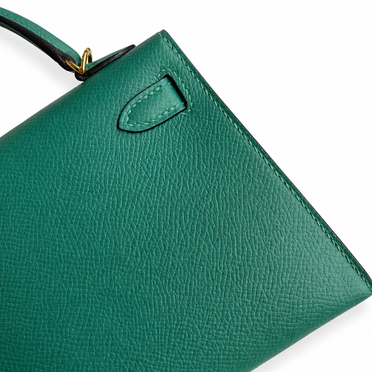 handmade Mini Kelly II 19cm imported Epsom Leather malachite green Gold Buckle — Polished Compact Handbag