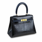 Kelly 20cm in blue lizard Leather Handmade — Structured Top-Handle Handbag