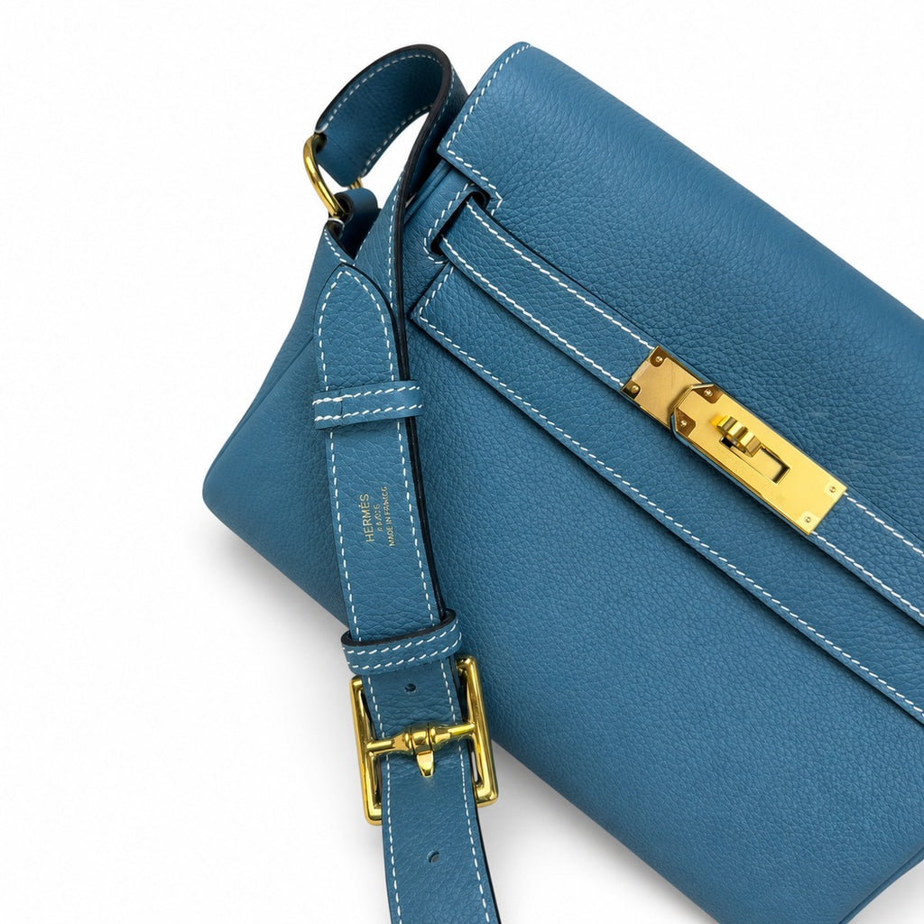 Kelly Messenger messenger bag for men and women, denim orchid buckle, imported leather, all-steel hand-waxed thread, the highest cost-effectiveness — Streamlined Top-Handle Handbag