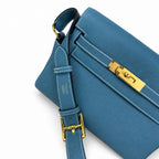 Kelly Messenger messenger bag for men and women, denim orchid buckle, imported leather, all-steel hand-waxed thread, the highest cost-effectiveness — Streamlined Top-Handle Handbag