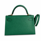 handmade Mini Kelly II 19cm imported Epsom Leather Velvet Green Gold Buckle — Distinctive Petite Bag