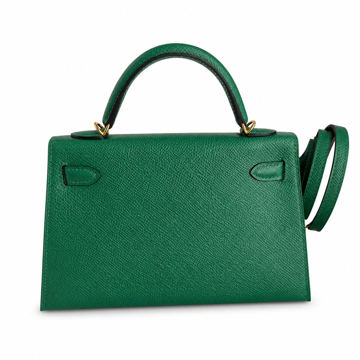 handmade Mini Kelly II 19cm imported Epsom Leather Velvet Green Gold Buckle — Distinctive Petite Bag